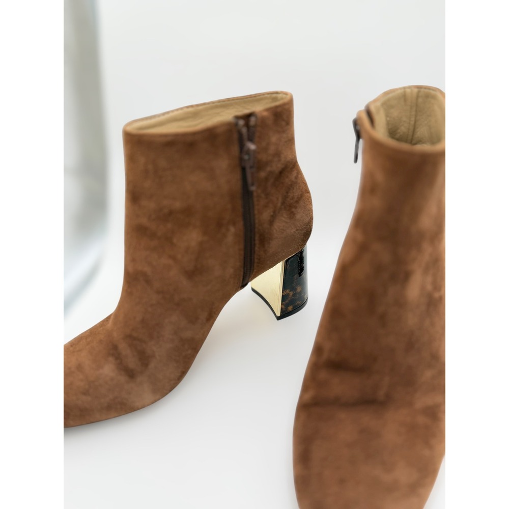 Ann Taylor Eden Brown Suede Ankle Boots Tortoiseshell Block Heel Womens 7M